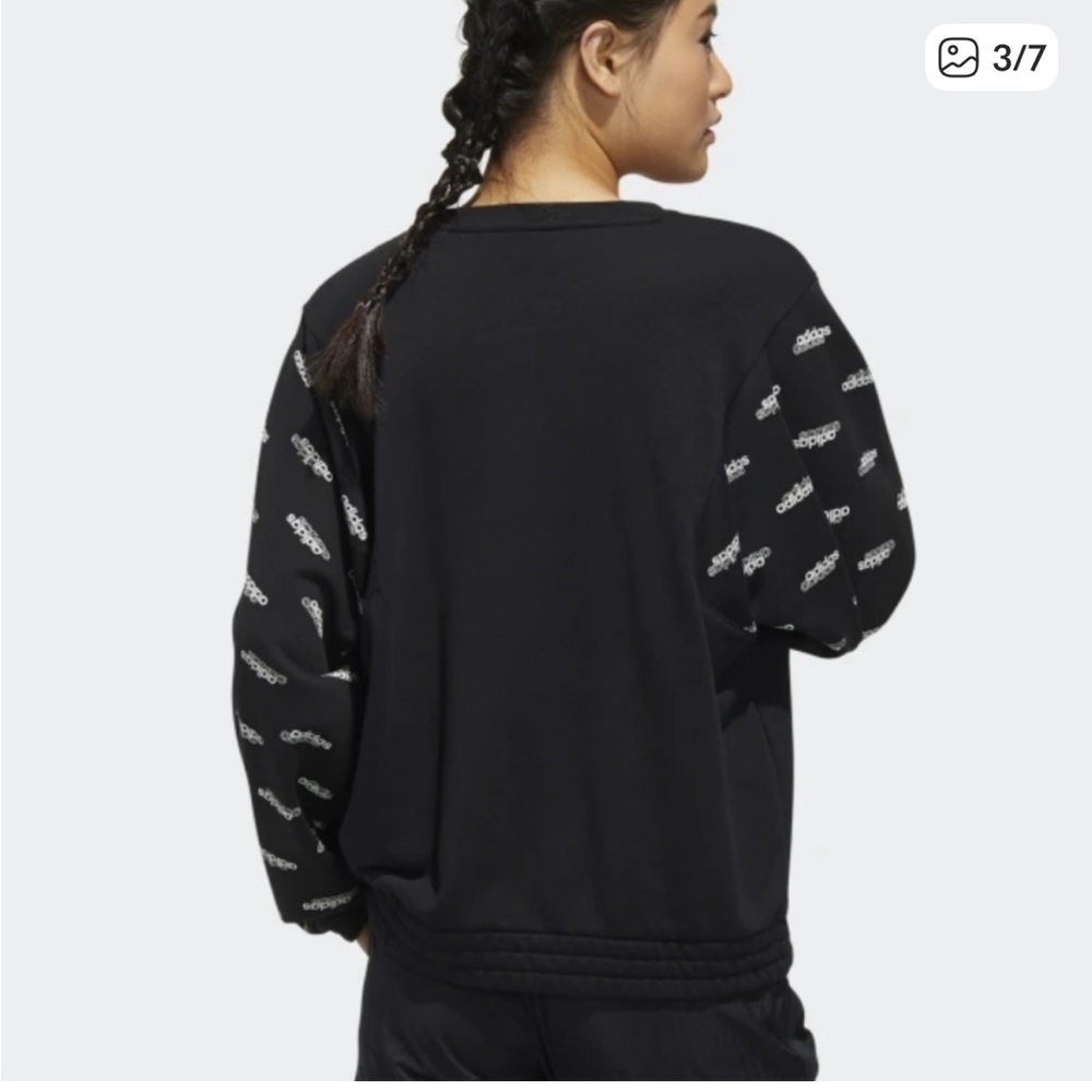 Adidas Favorites Sweatshirt Medium Black and white Crewneck with White Logo - Picture 3 of 8